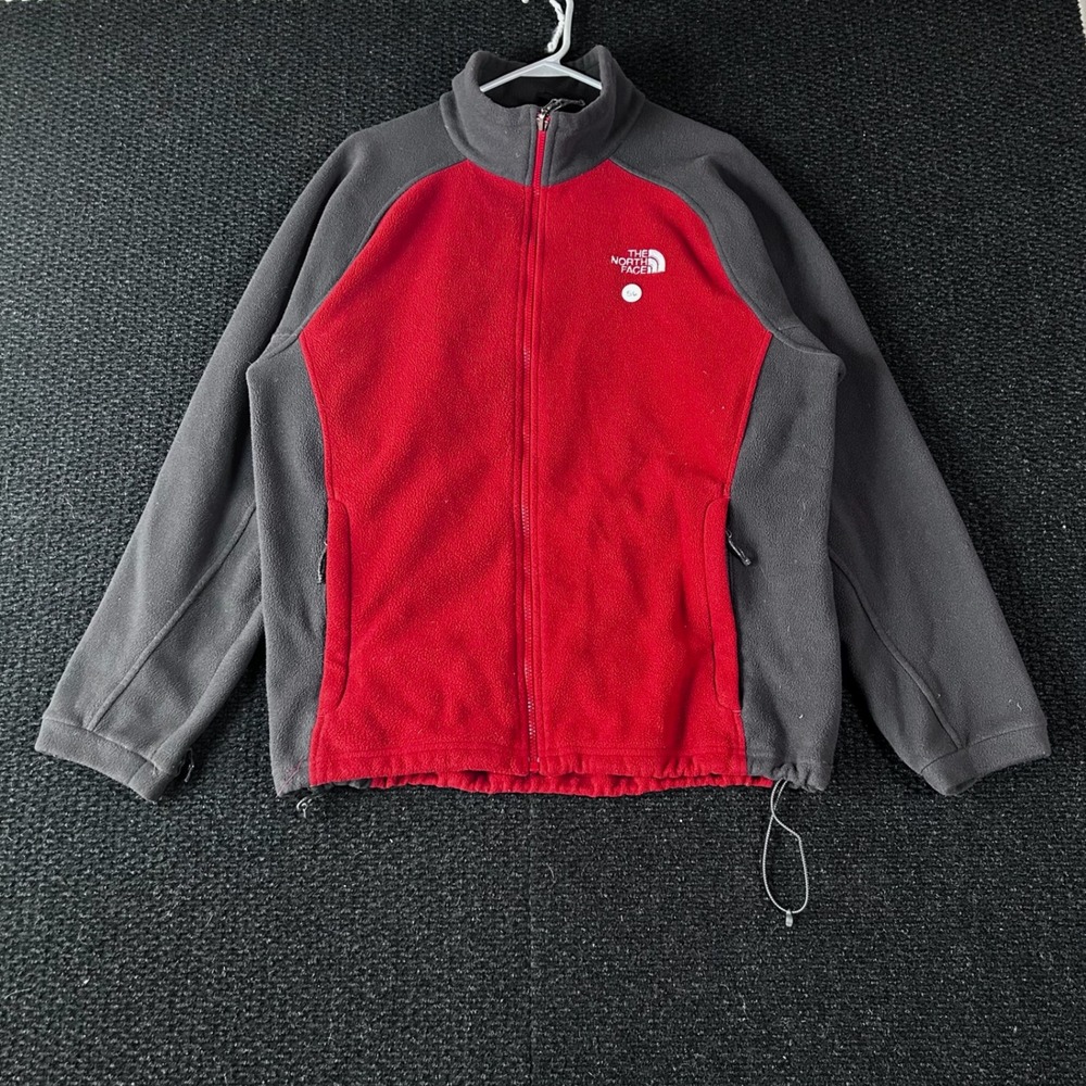 The North Face Fleece Jacket Red Gray Full Zip Men's Size Large Outdoor Wear